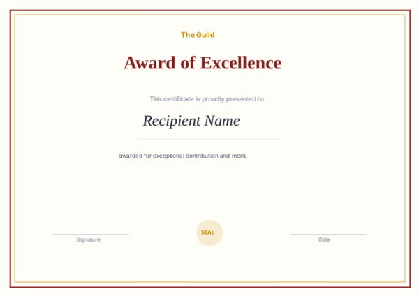 Award of Excellence, editable certificate template