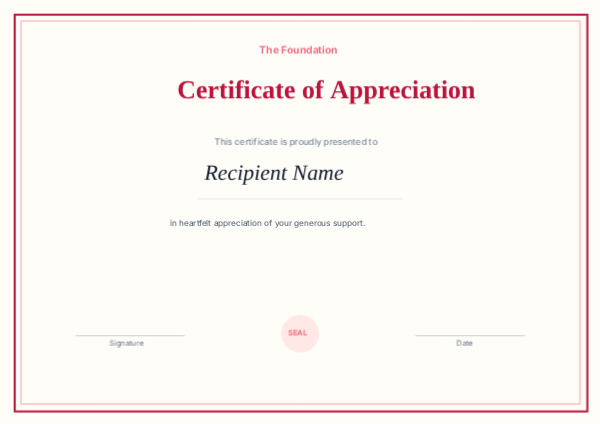 Certificate of Appreciation — Rose, editable certificate template