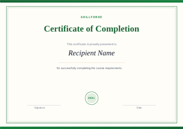 Certificate of Completion, editable certificate template
