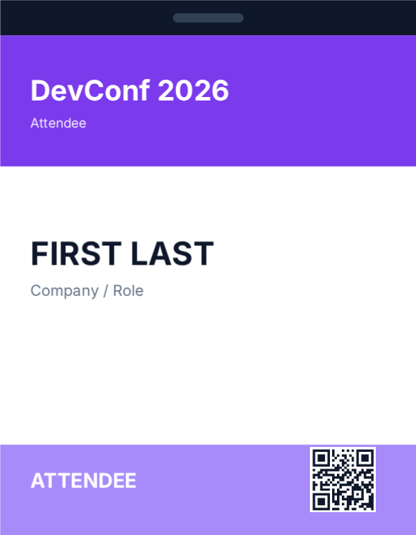 Conference Badge — Purple, editable event & conference badge template