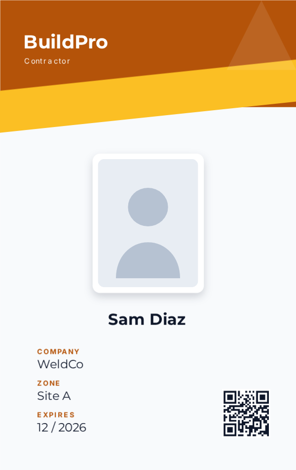 Contractor — Diagonal Amber, editable employee & staff badge template
