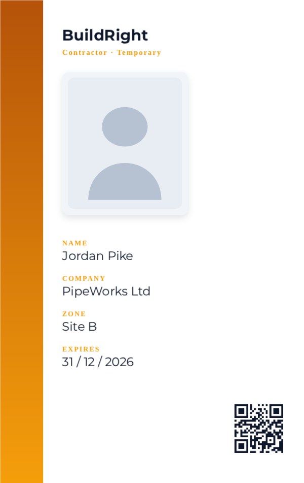 Contractor Pass — Amber, editable employee & staff badge template