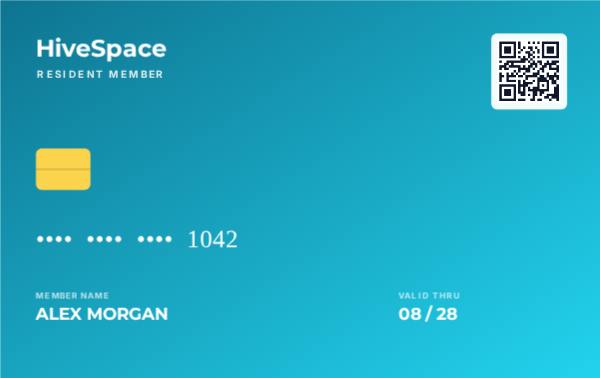 Coworking Pass — Teal, editable membership & loyalty card template