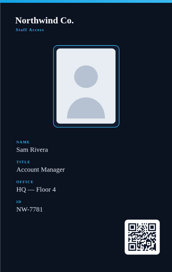 Employee Badge — Dark Slate, editable employee & staff badge template