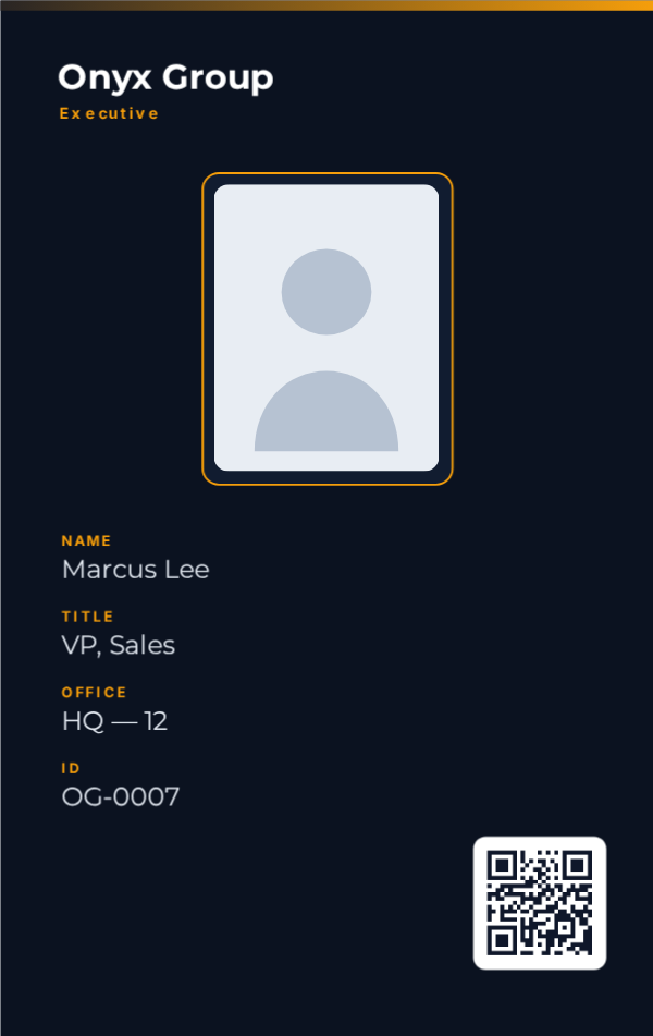 Executive ID — Charcoal, editable employee & staff badge template