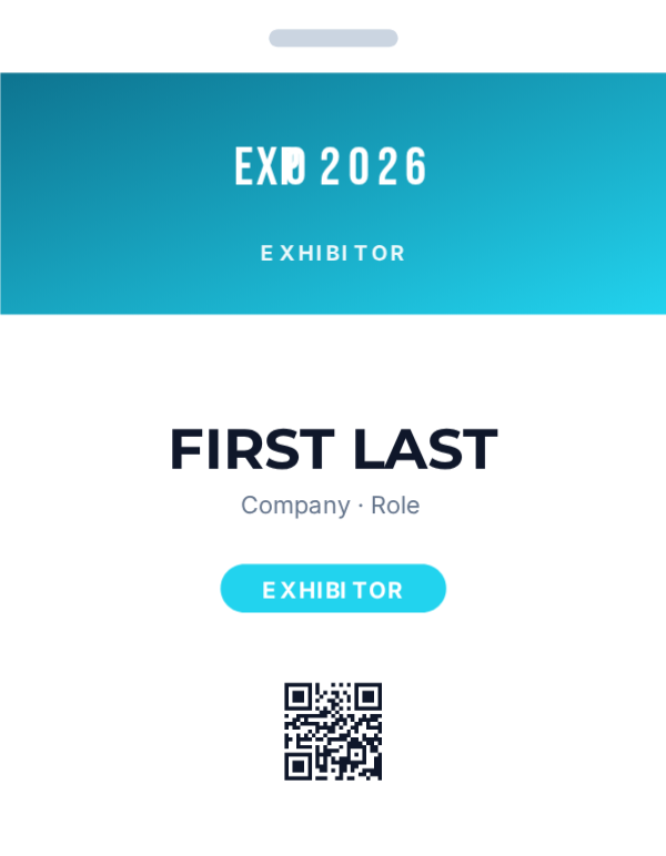 Exhibitor Badge — Teal, editable event & conference badge template