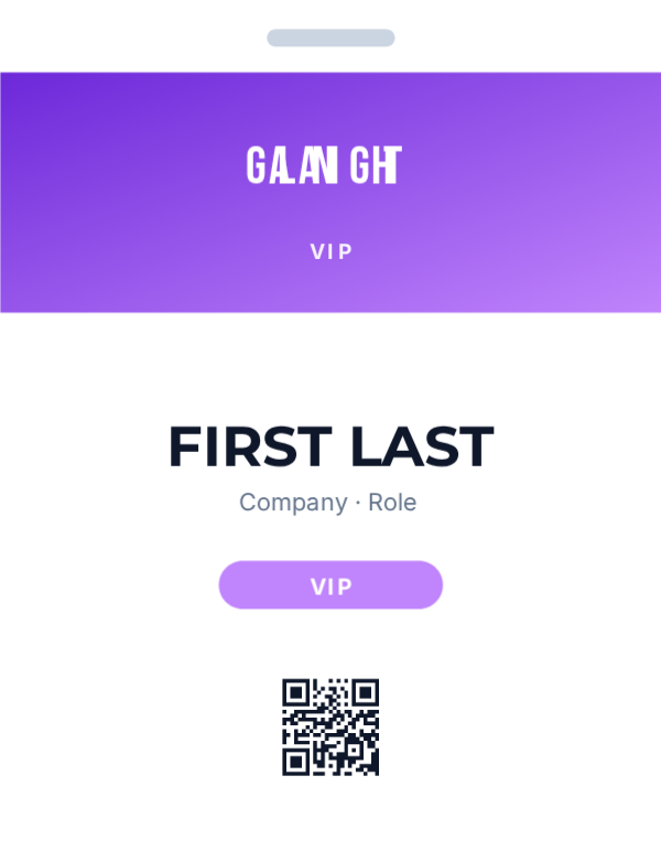 Gala VIP — Purple, editable event & conference badge template