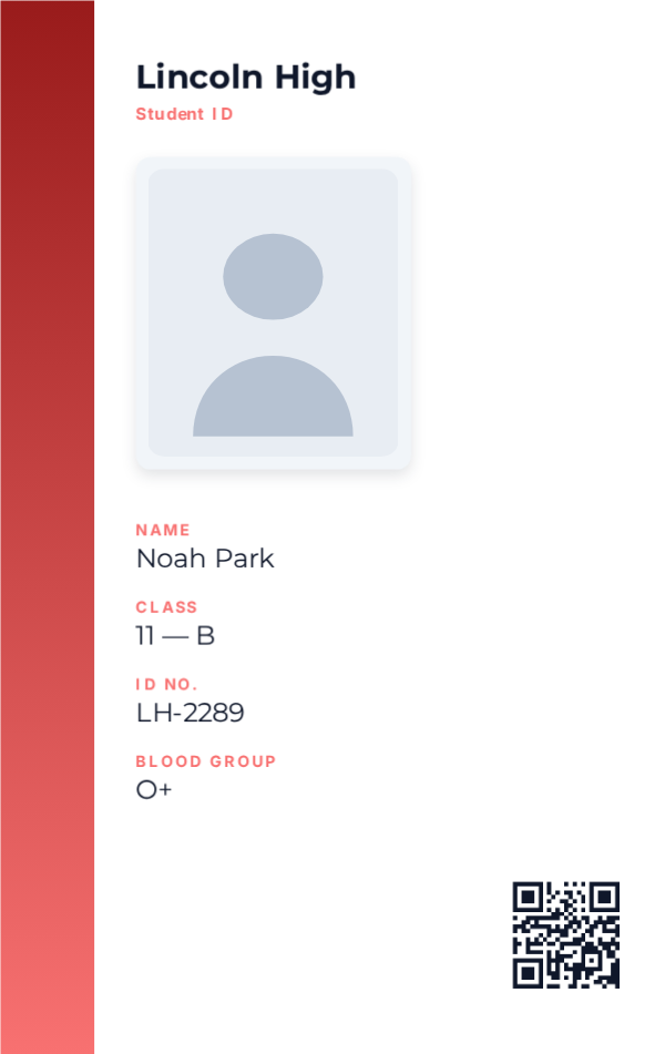 High School ID — Crimson, editable school & student id template
