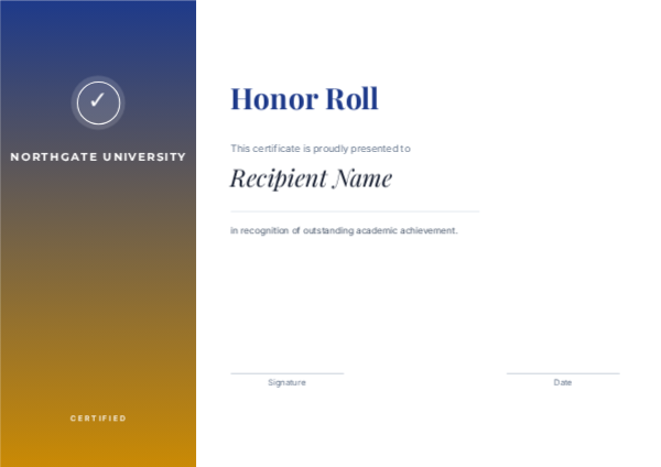 Honor Roll — Navy Gold, editable certificate template