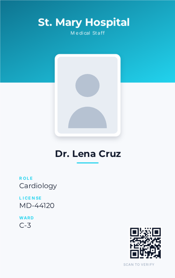 Hospital Staff ID — Teal, editable hospital & clinic id template