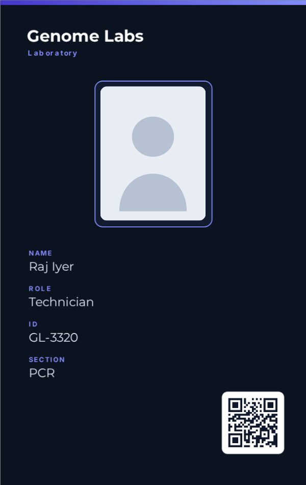 Lab Technician — Indigo, editable hospital & clinic id template