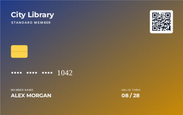 Library Card — Navy, editable membership & loyalty card template