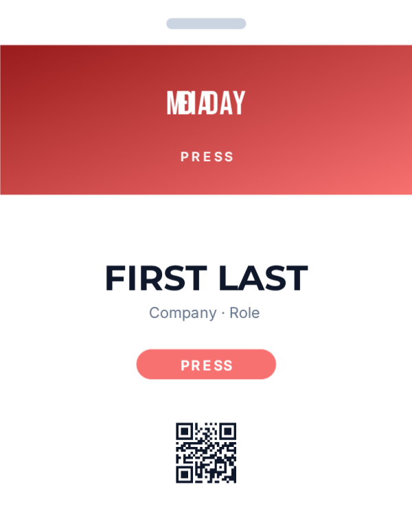 Press Pass — Crimson, editable event & conference badge template