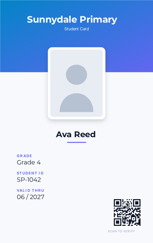 Primary School ID — Sky, editable school & student id template