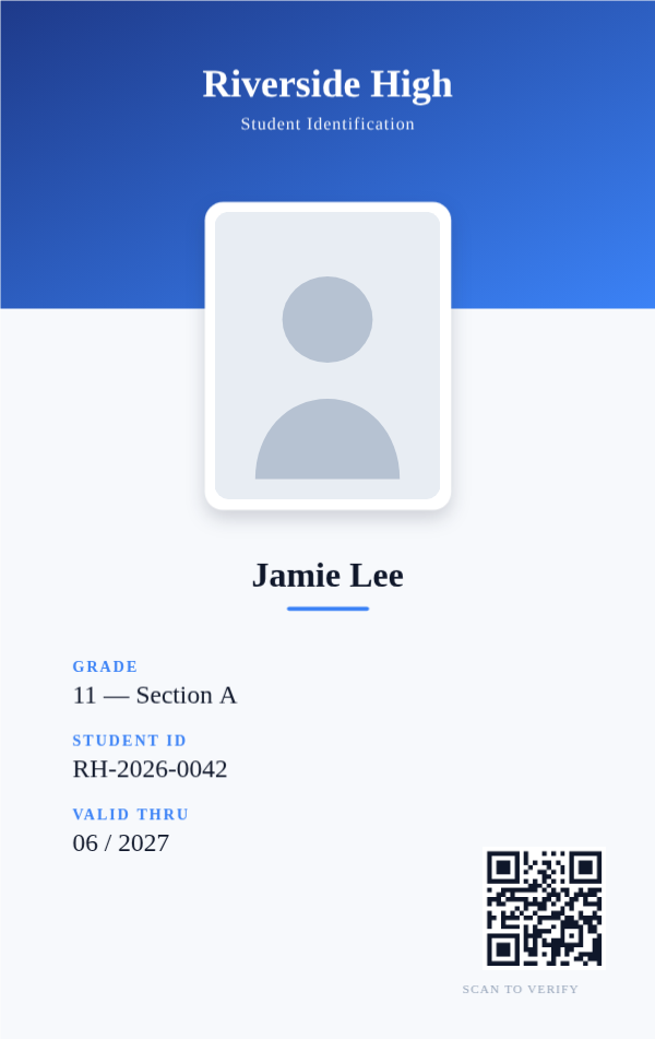 School ID — Classic Blue, editable school & student id template