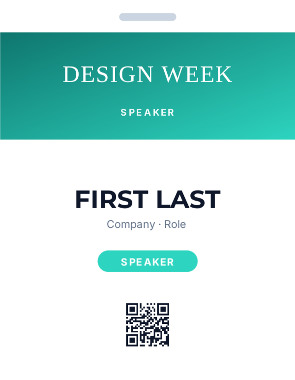 Speaker Badge — Teal, editable event & conference badge template