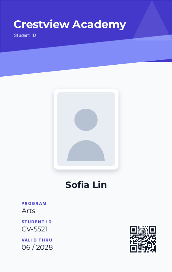 Student ID — Diagonal Indigo, editable school & student id template