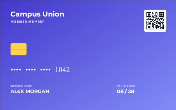 Student Union — Indigo, editable membership & loyalty card template