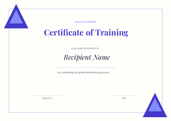 Training Certificate — Indigo, editable certificate template