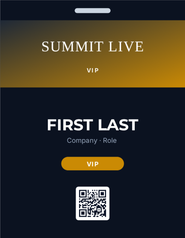 VIP Pass — Black & Gold, editable event & conference badge template