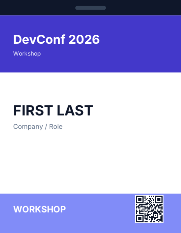 Workshop Badge — Indigo, editable event & conference badge template